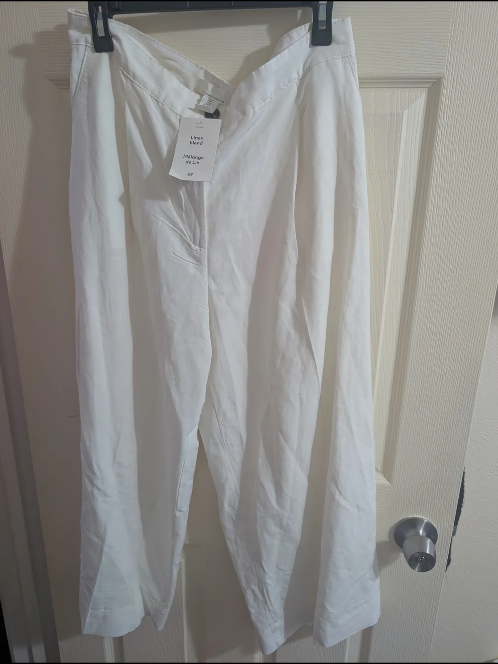 H&M Off White /Cream Linen-Blend Wide Leg Pants